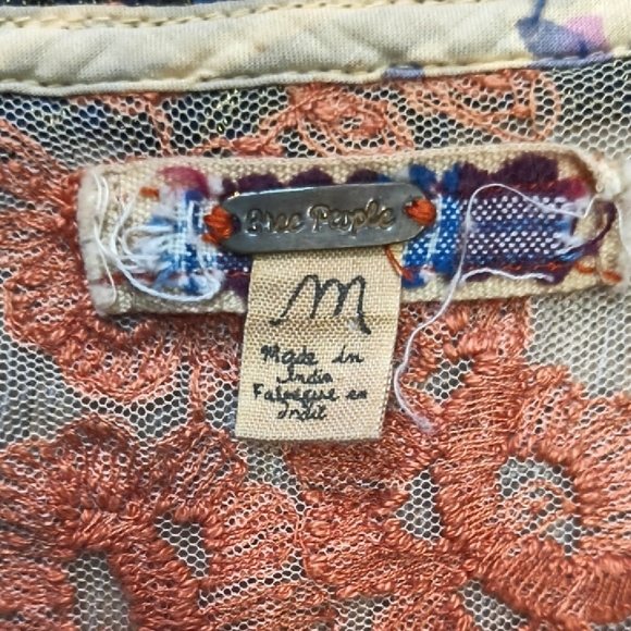Free People Vintage Orange Lace Blouse with Multicolor Embellishments - Picture 3 of 4